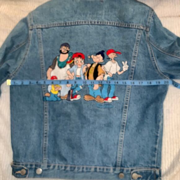 VINTAGE 90's  "TOO CUTE" GUETTA BROS POPEYE DENIM JACKET UNISEX - Picture 5 of 10